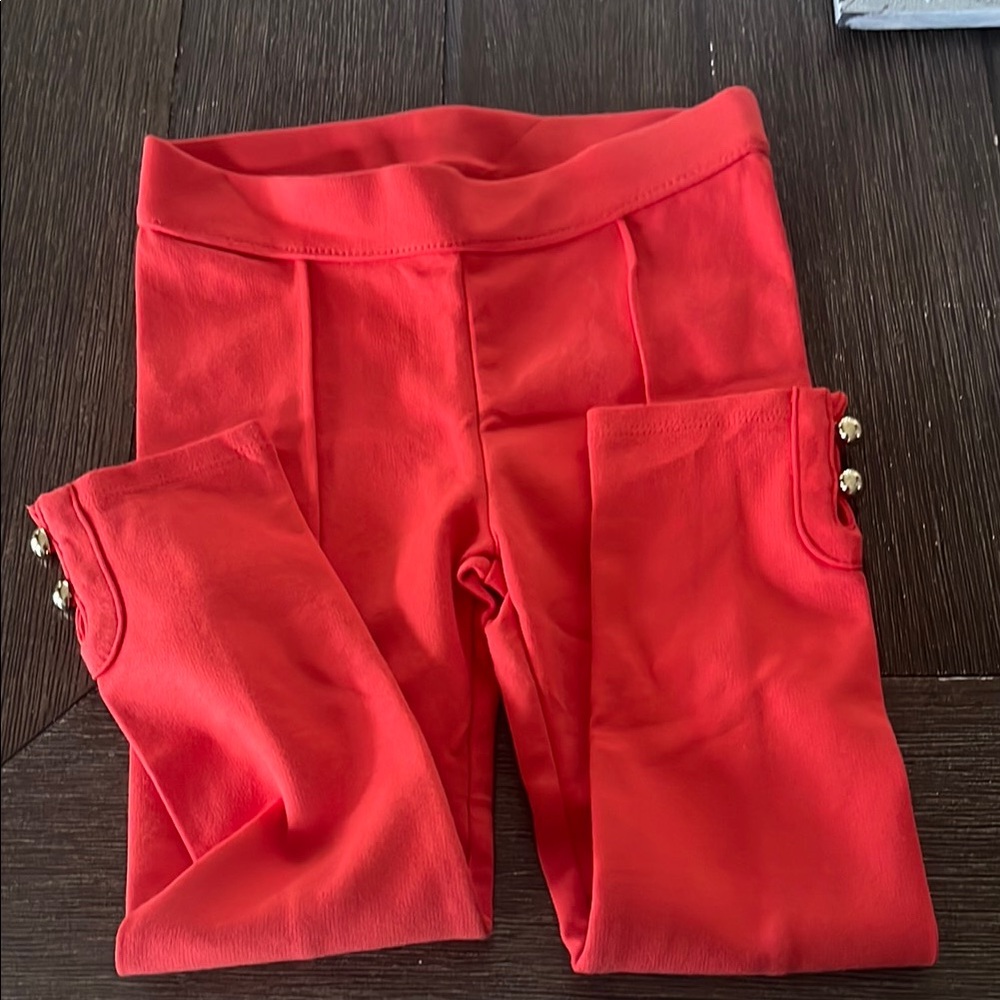 Vibrant Red Leggings with Button Detail